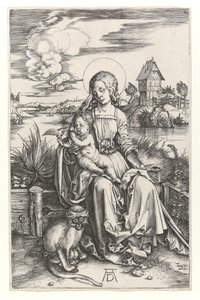 Jungfrun med apan, c.1498 (gravyr av Burin) av Albrecht Dürer