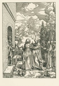 Besöket - Heliga Maria besöker Heliga Elisabeth, ca 1503-04 (träsnitt) av Albrecht Dürer or Duerer