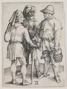 Tre bönder i samtal, ca 1497 (gravyr) av Albrecht Dürer or Duerer
