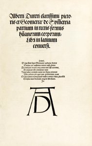 Titelsida med Durers träsnittsmonogram från 