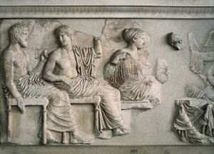Poseidon, Apollo, Artemis och Afrodite representerade på Parthenons östfris av Alcamenes (attr. to)