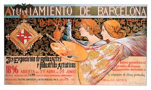 Affisch för den tredje "Exposition of Fine Arts and artistic industries" i Barcelona 1896 - Litografi av Alexandre de Riquer i Ynglada (1856-1920)