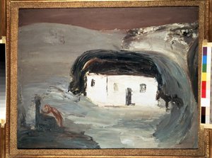 Landskap med ett vitt hus. Målning av Alexander Davidovich Drevin (1889-1938). Olja på duk, 74 x 92 cm
