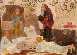 Tre pilgrimer besöker Abraham, mitten av 1800-talet, 1965. av Aleksandr Ivanov
