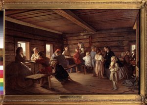 I en lantskola. Målning av Alexander Ivanovich Morozov (1835-1904), olja på duk