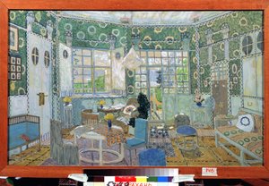 Förberedande dekor till pjäsen le petit Eyolf av Henrik (Henri) Johan Ibsen (1828-1906) (Scenario till teaterpjäsen Lille Eyolf av H.Ibsen). Verk av Alexander Yakovlevich Golovin (Alexander Golovin) (1863-1930), akvarell på kartong av Aleksandr Jakovlevic Golovin