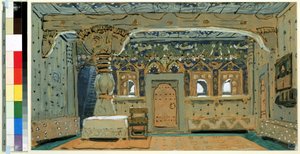 Förberedelseuppsättning för operan The Pskovitaine (Jungfrun från Pskov) av Nicholas Rimsky Korsakov (Rimsky-Korsakov) (1844-1908) ( Scenografi för operan Pskov Maiden, av N.Rimsky Korsakov (Rimsky-Korsakov). Verk av Alexander Yakvlevic