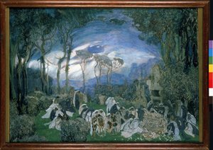 Förberedande dekor för operan Orpheo et Eurydice, av Christoph Willibald Gluck (1714-1787) (Scenografi för operan Orpheo och Euridice av Ch. Gluck). Verk av Alexander Yakovlevich Golovin (Alexandre Golovine) (1863-1930), gouache och pastell på duk av Aleksandr Jakovlevic Golovin