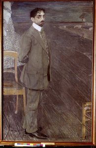 Porträtt av poeten Mikhail Kuzmin (1875-1936) (Porträtt av poeten M. Kuzmin). Verk av Alexander Yakovlevich Golovin (1863-1930), tempera och pastell på duk av Aleksandr Jakovlevic Golovin