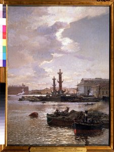Börsen i St Petersburg. Målning av Alexander Karlovich Beggrov (1841-1914). Olja på duk, 80 x 58 cm