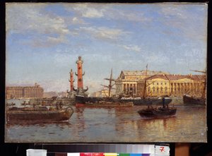 Utsikt över Sankt Petersburg från Neva. (Utsikt över St Petersburg från Neva). Målning av Alexander Karlovich Beggrov (1841-1914). Olja på duk, 46 x 65 cm