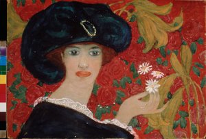 Damen av kamelian. Verk av Alexander Vasilyevich Shevchenko (Alexandre Chevtchenko) (1883-1948), akvarell och gouache på kartong