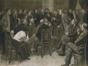 "Lenin debatterar med Narodnik Vorontsov 1894", 1939. av Aleksandr Viktorovic Moravov
