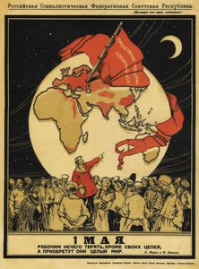 Den 1 maj. Arbetare har inget att förlora, men de har hela världen att vinna - Apsit, Alexander Petrovich (1880-1944) - 1919 - Färglitografi - 95x71 - Ryska statsbiblioteket, Moskva