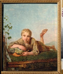 Herdepojke med pipa - Målning av Alexei Gavrilovich Venetsianov (1780-1847), olja på duk, cirka 1820, rysk konst av Aleksei Gavrilovich Venetsianov