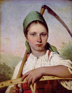 Bondekvinna med lie och kratta, ca 1825 (olja på panel)