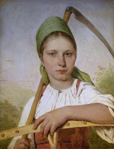Bondekvinna med lie och kratta, före 1825