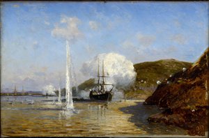 Nikolai Skrydlovs aktion (1844-1918) på Donau av Alexei Petrovich Bogolyubov (Bogoliubov eller Bogolioubov) (1824-1896) av Aleksei Petrovich Bogolyubov