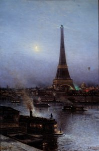 Utsikt över Eiffeltornet på natten 1889 Målning av Alexei Petrovich Bogoliouboff