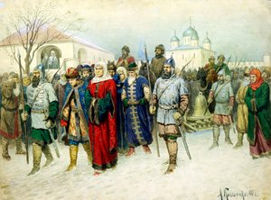 "Martha borgmästarinnan eskorterade till Moskva", 1880. av Aleksey Kivshenko