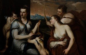 Venus binder för ögonen Amor av Alessandro (1588 1648) Varotari