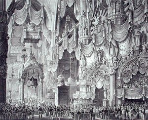 Kröning av Ferdinand I (1793-1875) i Milanos katedral av Alessandro (after) Sanquirico