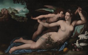 Venus avväpnar Amor av Alessandro Allori