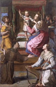 Jungfru Maria med barnet och helgonet Franciskus och Lucia av Alessandro Allori
