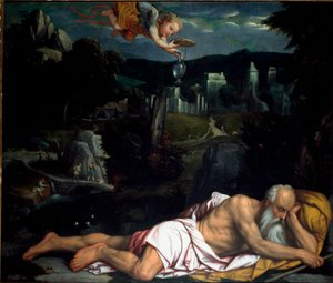 Elie sover Målning av Alessandro Bonvicino dit il Moretto (1498-1554) Old Cathedral, Brescia av Alessandro Bonvicino Moretto