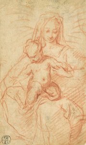 Madonna och barn (röd krita på papper)