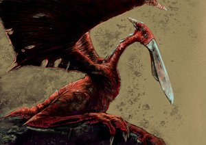 Fantastiska monster och varelser, kryptozoologi: representation av en kongamato, en flyktig pterosaurieliknande varelse som sägs ha setts i Mwinilunga-distriktets Jiundu-träsk i västra Zambia - Teckning av Alessandro Lonati, 2012 av Alessandro Lonati