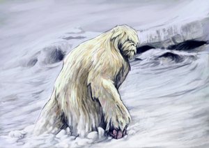 Fantastiska monster och varelser, kryptozoologi: representation av en yeti eller "avskyvärd snögubbe" antropomorf varelse från folkloren i Himalaya-regionen (Yeti eller avskyvärda snögubbe är en apliknande kryptid som sägs befolka Himalaya-regionen Ne