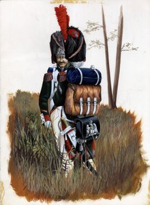 Första imperiet (1804-1814 och 1815): Grenadjärsoldater från Royal Guard of the Great Napoleonic Armee i Italien. Teckning av Alessandro Lonati av Alessandro Lonati