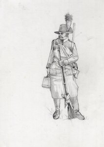 Första imperiet (1804-1814 och 1815): soldat från den österrikisk-ungerska armén (österrikisk-ungerska), pionjär sapeur (eller pionjär). Teckning av Alessandro Lonati av Alessandro Lonati