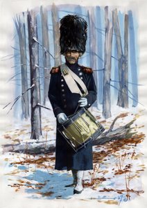 Första imperiet (1804-1814 och 1815): soldat från den stora Napoleonska armén, trumma för det franska kejserliga gardets grenadjärer i mantel av Alessandro Lonati