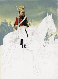 Första imperiet (1804-1814 och 1815): soldat från den stora franska Napoleonska arméns lätta kavalleri. Oavslutad teckning av Alessandro Lonati. av Alessandro Lonati