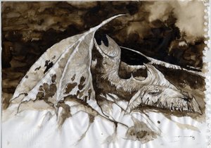 Illustration av ett fantastiskt och legendariskt djur: döda drakkroppar. Färgteckning av Alessandro Lonati. av Alessandro Lonati