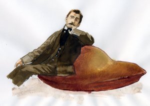 Marcel Proust sitter på sin madeleine (bläck på papper) av Alessandro Lonati