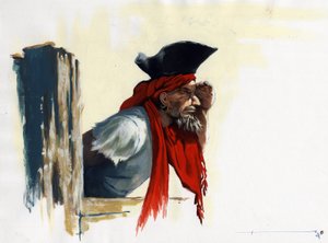 Pirate of the Caribbean tittar på horisonten. Teckning av Alessandro Lonati. av Alessandro Lonati