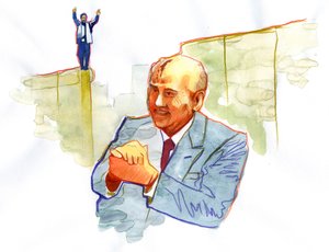 Porträtt av Mikhail Gorbatjov (Gorbatjov eller Gorbatjov) (född 1931) rysk politiker av Alessandro Lonati