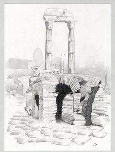 Ruiner av den romerska eran i Rom, Forum (Romerskt forum) Teckning av Alessandro Lonati. av Alessandro Lonati