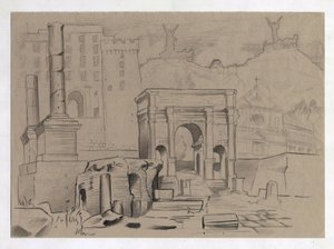 Ruiner av den romerska eran i Rom, Forum (Romerskt forum) Teckning av Alessandro Lonati. av Alessandro Lonati
