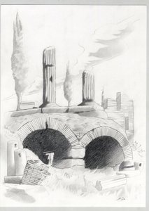 Ruiner av den romerska eran i Rom, Forum (Romerskt forum) Teckning av Alessandro Lonati. av Alessandro Lonati