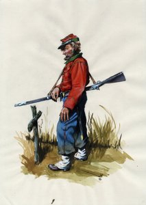 Andra imperiet (1852-1870): Italiens enande (Risorgimento), frivillig från den garibaldianska armén känd som kämpe för "röd skjorta" för Giuseppe Garibaldis sak (1807-1882) i Italien av Alessandro Lonati