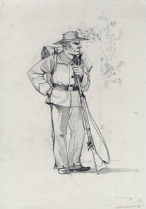 Andra imperiet (1852-1870): Italiens enande (Risorgimento), frivillig från den garibaldianska armén känd som kämpe för "röd skjorta" för Giuseppe Garibaldis sak (1807-1882) i Italien av Alessandro Lonati