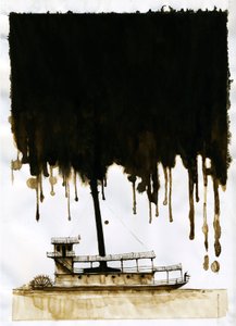 Steamship Illustration av den nya "" In the Heart of Darkness"" av Joseph Conrad. 2012 av Alessandro Lonati