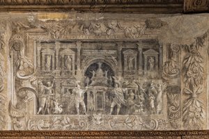 Teaterproduktioner kurerade av akademin, Hall of the vestibule (monokrom fresk) av Alessandro Maganza