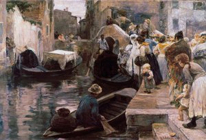 ""Bröllop i Venedig"" De nygifta åker gondol. Målning av Alessandro Milesi (1856-1945) 1897 Rom. Galleria Nazionale d