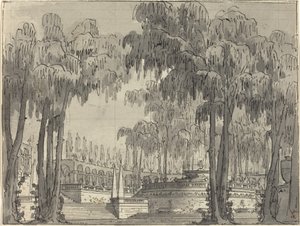 En palatsträdgård med runda terrasser av Alessandro Sanquirico