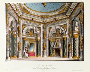 Julias privata lägenheter Scenografi för föreställningen på Teatro Carcano 1829 av operan "Giulietta e Romeo" (Julietta och Romeo) (1796) av Niccolo Antonio Zingarelli efter stycket "Romeo och Julia"" av William Shakespeare. Litografi i "" Rac av Alessandro Sanquirico